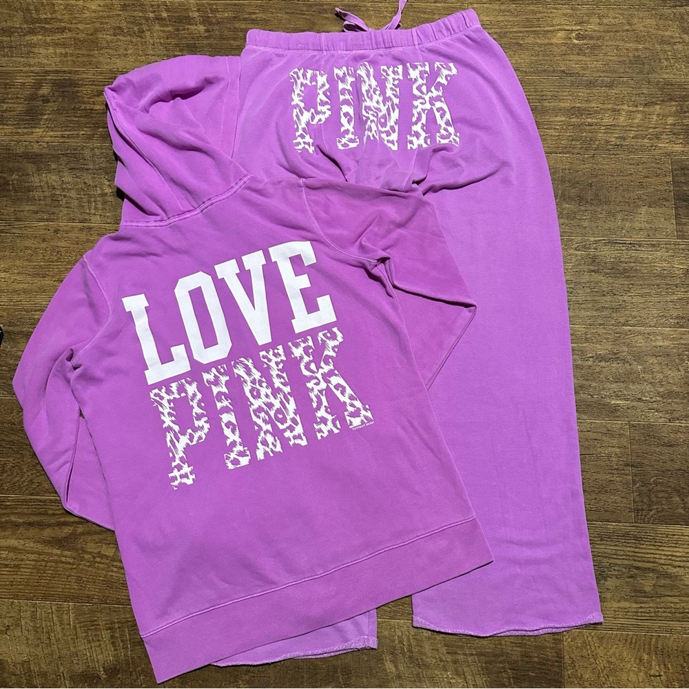 !!!SOLD!!! VS PINK RARE Y2K VINTAGE LEOPARD LOGO BOYFRIEND HOODIE & PANTS SET